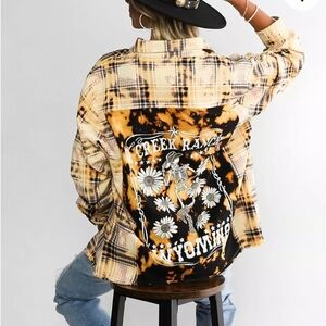 NWOT La la Island Upcycled Yellow/black Flannel, Creek Ranch Wyoming Size S